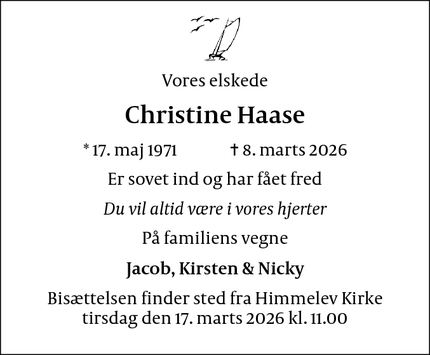 Dødsannoncen for Christine Haase - Værløse