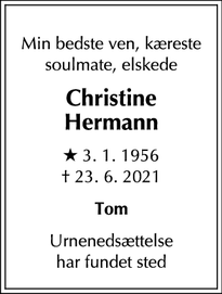 Dødsannoncen for Christine Hermann - Tikøb