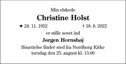 Dødsannoncen for Christine Holst - Nordborg