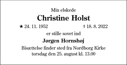 Dødsannoncen for Christine Holst - Nordborg