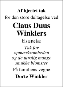 Taksigelsen for Claus Duus
Winklers - Esbjerg 