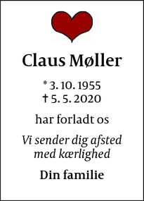 Dødsannoncen for Claus Møller - Søborg
