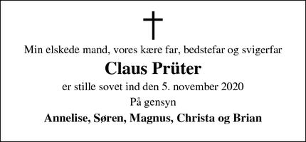 Dødsannoncen for Claus Prüter - Horsens