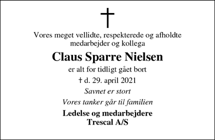 Dødsannoncen for Claus Sparre Nielsen - Silkeborg