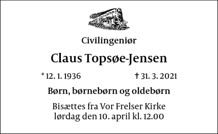 Dødsannoncen for Claus Topsøe-Jensen - København