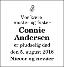 Dødsannoncen for Connie Andersen - Aalborg