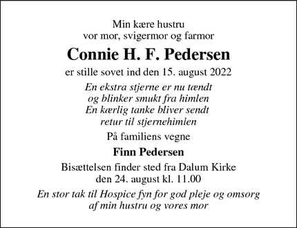Dødsannoncen for Connie H. F. Pedersen - Odense s