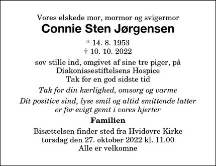 Dødsannoncen for Connie Sten Jørgensen - 2650