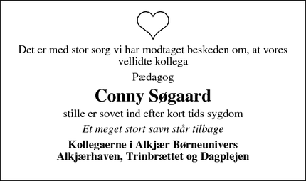 Dødsannoncen for Conny Søgaard - Ringkøbing