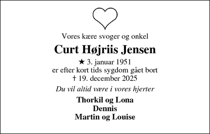 Dødsannoncen for Curt H&oslash;jriis Jensen - Glyngøre