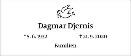 Dødsannoncen for Dagmar Djernis - Korsør