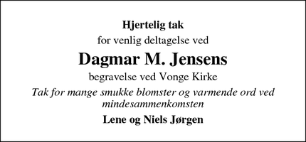 Taksigelsen for Dagmar M. Jensens - Vejle