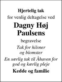 Taksigelsen for Dagny Høj Paulsens - Ribe