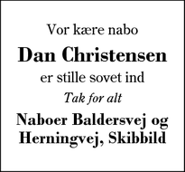Dødsannoncen for Dan Christensen - Baldersvej 9A Vildbjerg