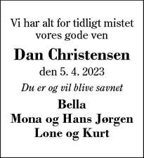 Dødsannoncen for Dan Christensen - Skibbild