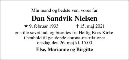 Dødsannoncen for Dan Sandvik Nielsen  - Jyllinge