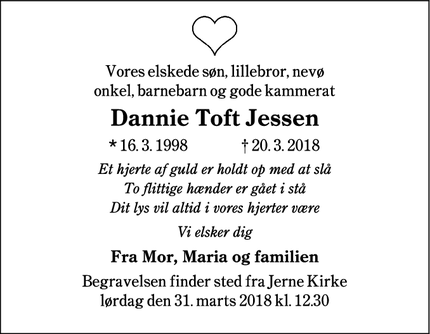 Dødsannoncen for Dannie Toft Jessen - Esbjerg, Danmark