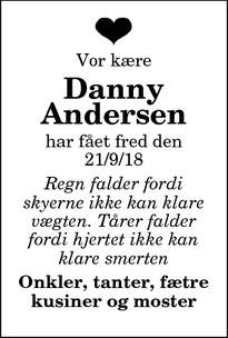 Dødsannoncen for Danny Andersen - Fjerritslev