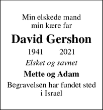 Dødsannoncen for David Gershon - Århus