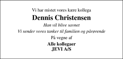 Dødsannoncen for Dennis Christensen - Brande