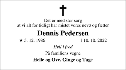 Dødsannoncen for Dennis Pedersen - Ringkøbing