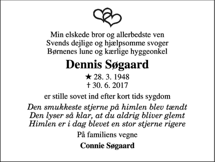 Dødsannoncen for Dennis Søgaard - Humlum