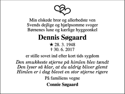 Dødsannoncen for Dennis Søgaard - Humlum