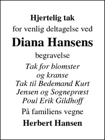 Taksigelsen for Diana Hansens - Varde