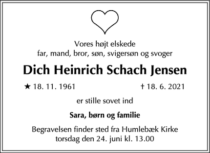 Dødsannoncen for Dich Heinrich Schach Jensen - Korsør