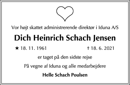 Dødsannoncen for Dich Heinrich Schach Jensen - Korsør