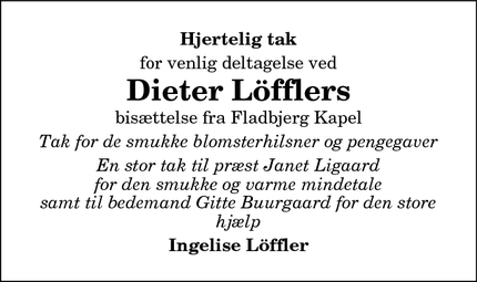 Taksigelsen for Dieter Löfflers - 9900 Frederikshavn