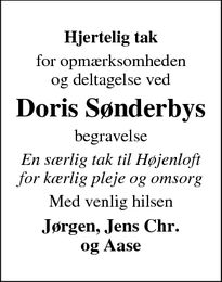 Taksigelsen for Doris Sønderby - Fjaltring