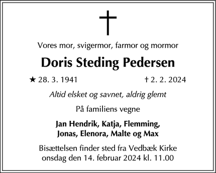 Dødsannoncen for Doris Steding Pedersen - Regstrup
