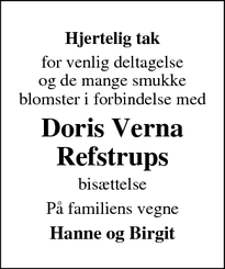 Taksigelsen for Doris Verna Refstrups - Gørlev 