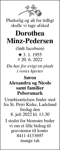 Dødsannoncen for Dorothea
Minz-Pedersen - Pebersmark