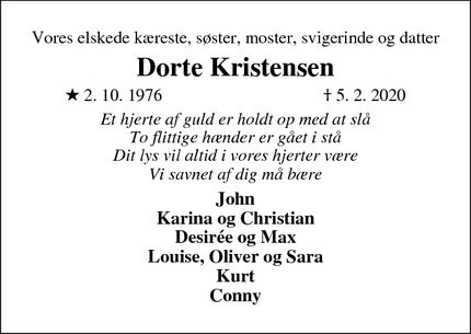 Dødsannoncen for Dorte Kristensen - Hobro