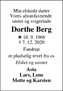 Dødsannoncen for Dorthe Berg - ingen