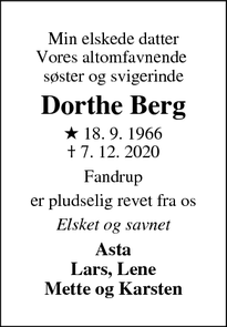 Dødsannoncen for Dorthe Berg - ingen