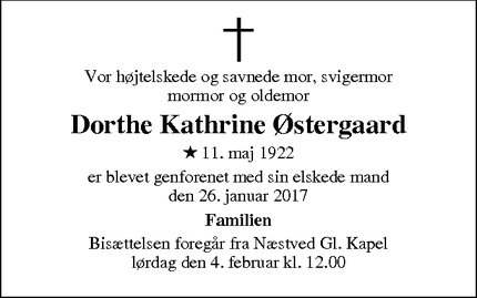 Dødsannoncen for Dorthe Kathrine Østergaard - 4700 Næstved