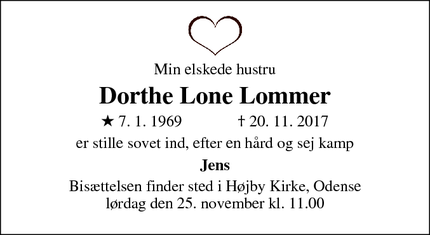 Dødsannoncen for Dorthe Lone Lommer - Odense