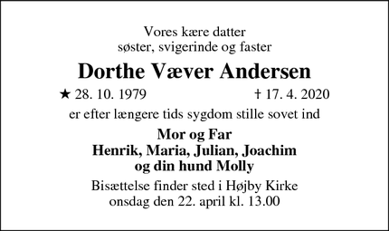 Dødsannoncen for Dorthe Væver Andersen - Odense