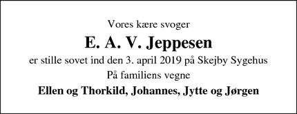Dødsannoncen for E. A. V. Jeppesen - Viborg
