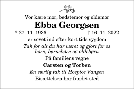 Dødsannoncen for Ebba Georgsen - Aalborg