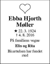 Dødsannoncen for Ebba Hjorth Møller - Randers