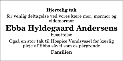 Taksigelsen for Ebba Hyldegaard Andersens - Brønderslev