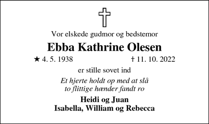 Dødsannoncen for Ebba Kathrine Olesen - Skjern