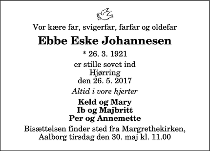 Dødsannoncen for Ebbe Eske Johannesen - Aalborg