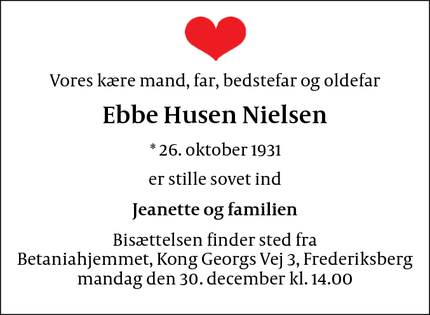 Dødsannoncen for Ebbe Husen Nielsen - København K