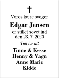 Dødsannoncen for Edgar Jensen - Vildbjerg