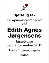 Taksigelsen for Edith Agnes
Jørgensens - Nakskov